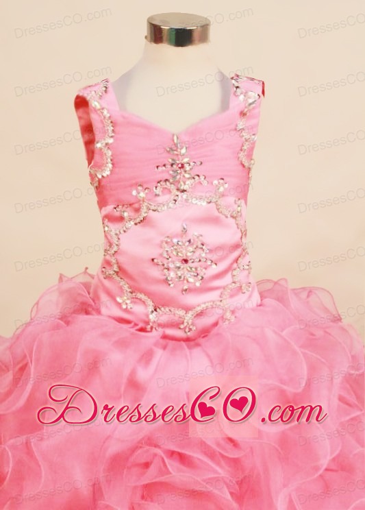 Ruffles Little Girl Pageant Dress Square Neck With Long Organza