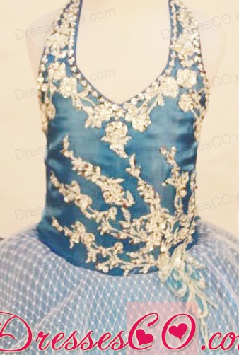 Elegant Ruffled Layered Little Girl Pageant Dress Ball Gown Halter Top Appliques