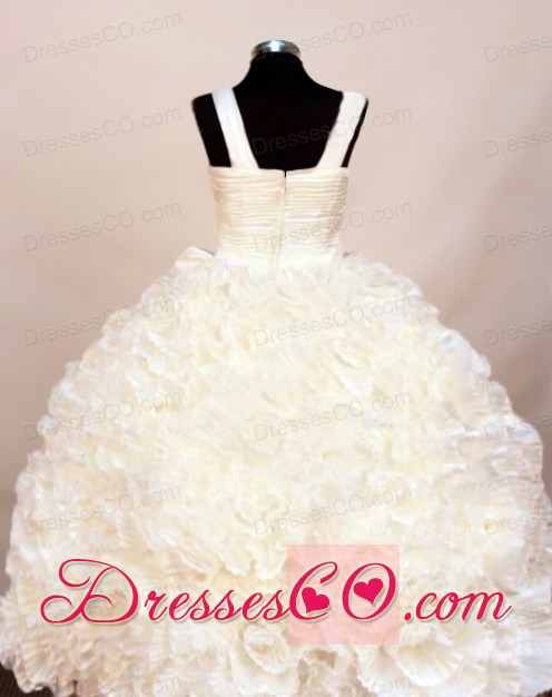 Exquisite Ruffles Ball Gown With Strap Long Little Girl Pageant Dress