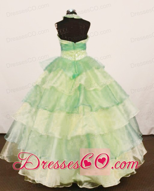 Cheap Ball Gown Yellow Green Little Girl Pageant Dress Halter Long Organza In 2013