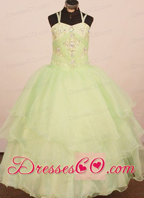 Low price Little Girl Pageant Dress Ball Gown Yellow Green Straps With Yellow Green