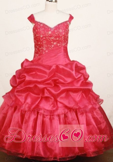 Custom Made Red Little Girl Pageant Dress Ball Gown Off The Shoulder Long