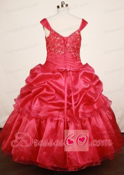 Custom Made Red Little Girl Pageant Dress Ball Gown Off The Shoulder Long