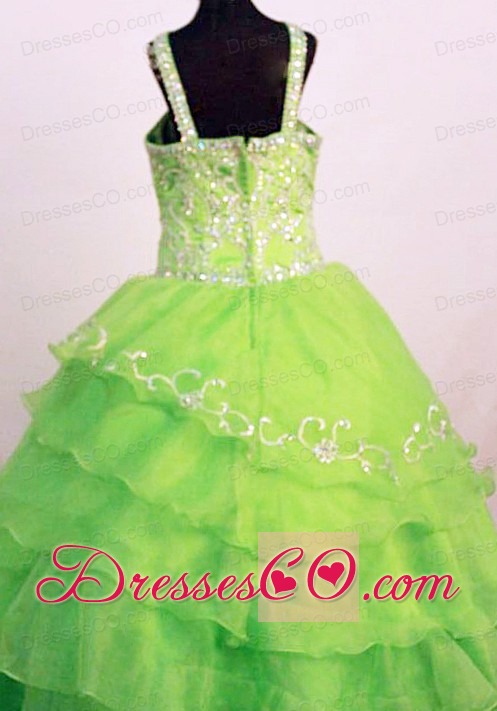 Exquisite Ruffled Layers Little Girl Pageant Dress Spring Green Straps Long In 2013