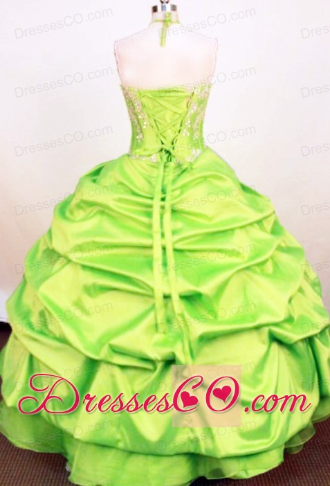 Fashionable Spring Green Ball Gown Little Girl Pageant Dress Halter Hand Made Flower Taffeta