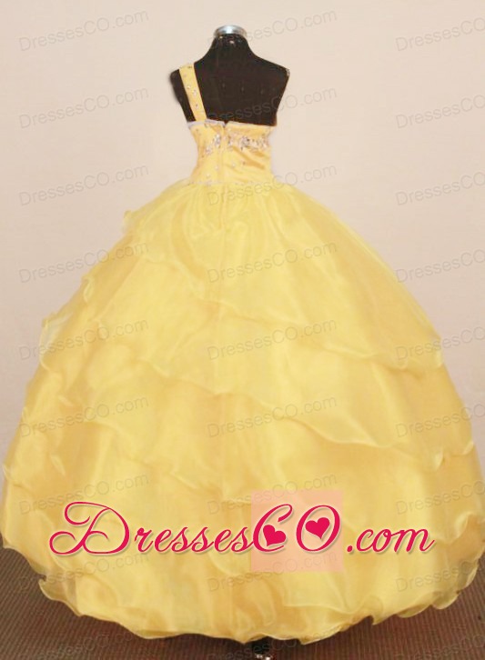 Custom Made Little Girl Pageant Dress One Shoulder Neck Long Yellow Ball Gown
