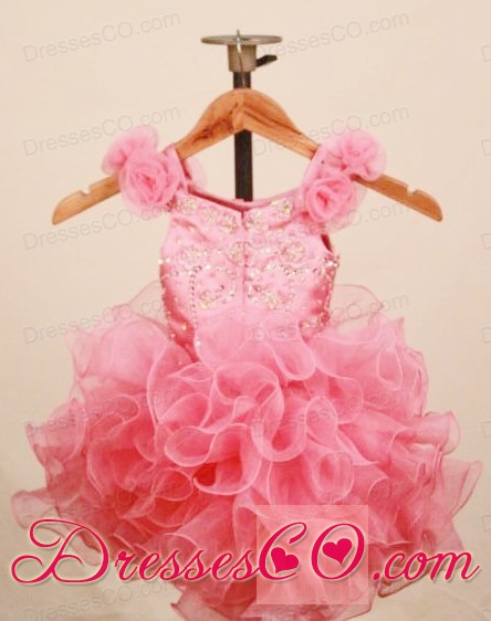 Elegant Ruffles Baby Pink Little Girl Pageant Dress With Hand Made Flowers Scoop Neck 