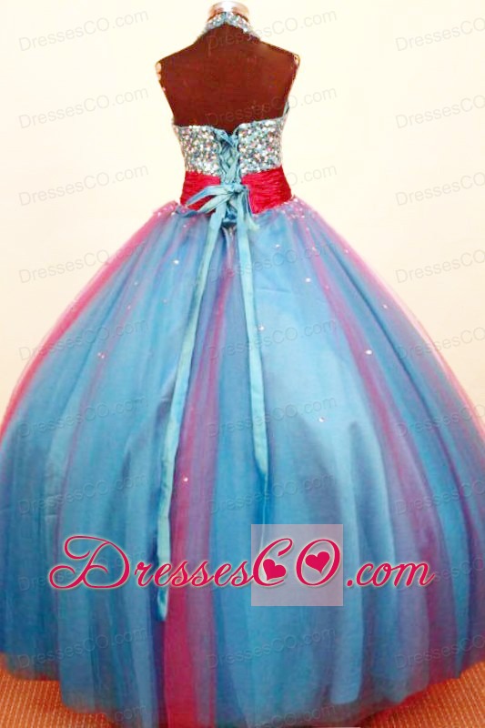 Multi-color Halter Little Girl Pageant Dress Beaded Decorate Bust Beading Ball Gown In 2013
