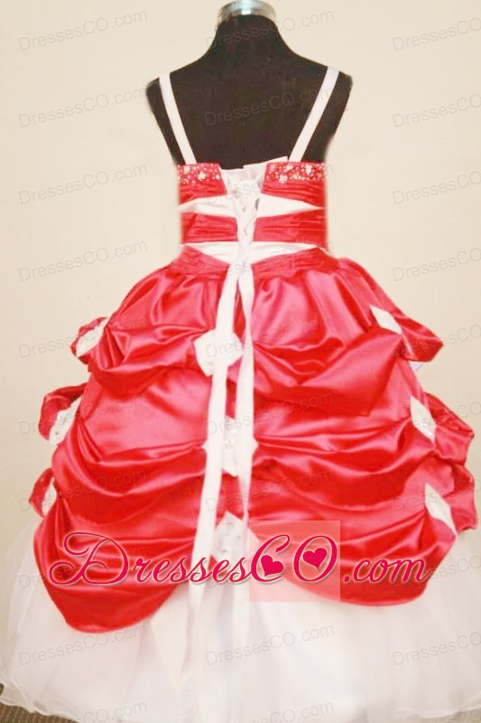 Perfect Red and White Spaghetti Straps Little Girl Pageant DressWith Pick-ups In 2013