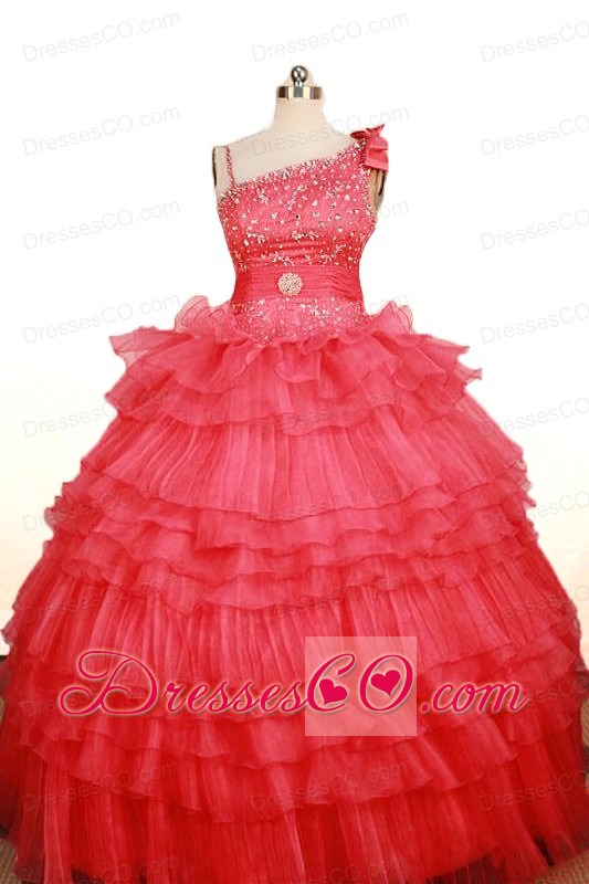 Custom Made Coral Red Little Girl Pageant Dress Asymmetrical Long Organza