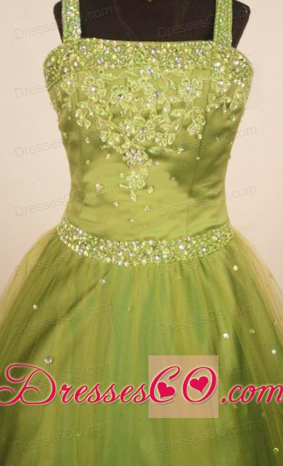 Perfect Little Girl Pageant DressStraps Long Olive Green Ball Gown