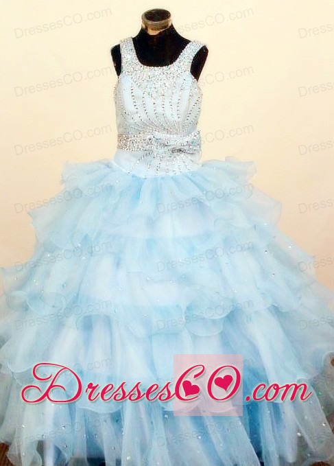Lovely Baby Blue Ruffled Layers Little Girl Pageant DressSquare Neck Long Ball Gown