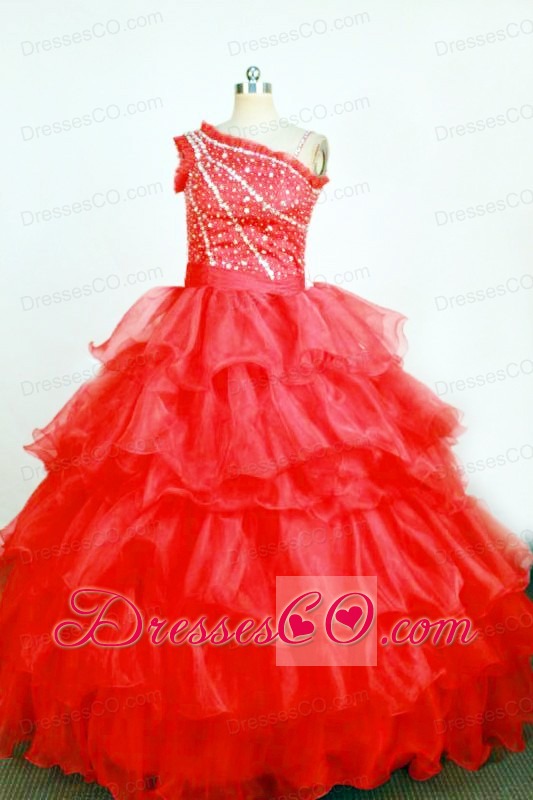 Brand New Ball Gown One Shoulder Red Little Girl Pageant DressLong