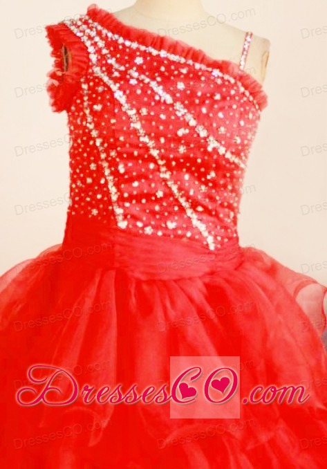 Brand New Ball Gown One Shoulder Red Little Girl Pageant DressLong