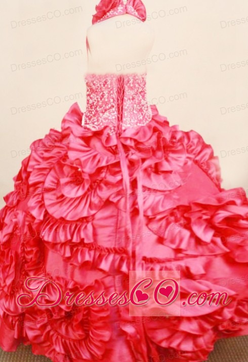 Exquisite Coral Red Little Girl Pageant DressBall Gown Halter Top Neck Long