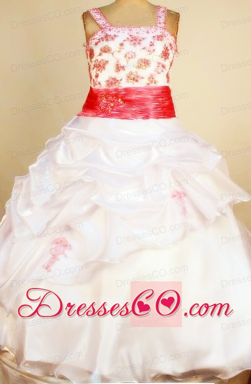 Custom Made Little Girl Pageant DressBall Gown Square Neck Pick-ups White