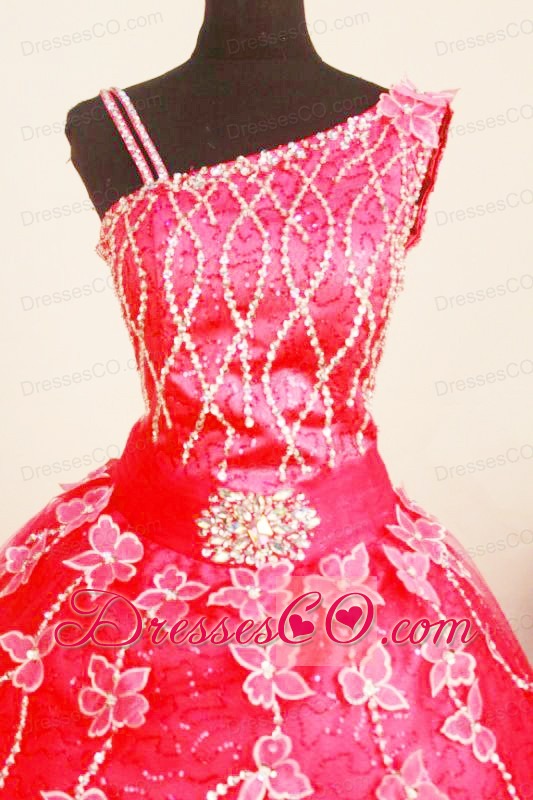 Exquisite Little Girl Pageant DressCoral Red Asymmetrical Appliques Decorate Bust Organza