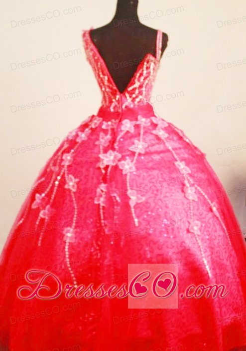 Exquisite Little Girl Pageant DressCoral Red Asymmetrical Appliques Decorate Bust Organza