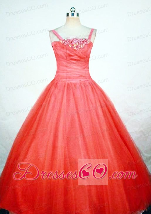 Simple Strap Orange Red Little Girl Pageant DressWith Ball Gown