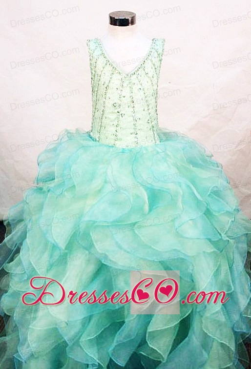 Custom Made Ruffles V-neck Organza Little Girl Pageant DressWith Multi-color
