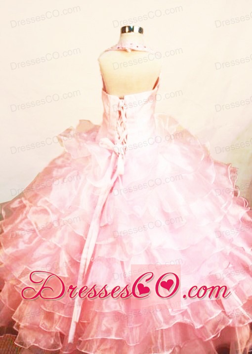 Customize Halter Top Baby Pink Organza Beading Little Girl Pageant Dresses