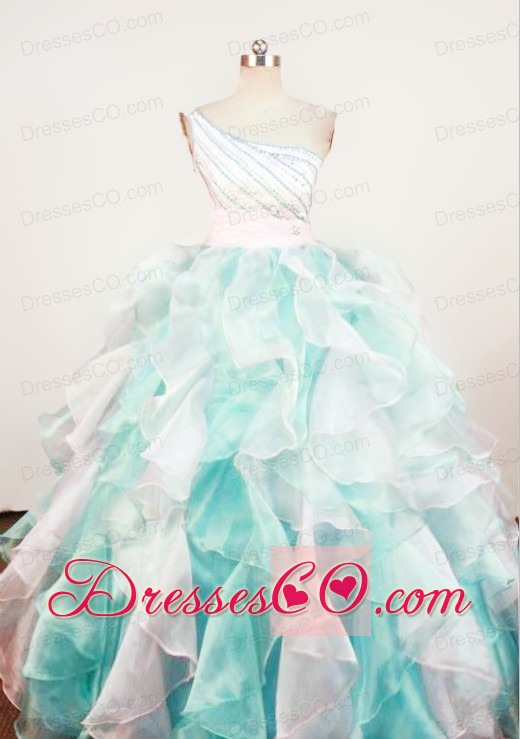 Gorgeous A-Line Beaded Decorate Shoulder Multi-color Organza Beading Little Girl Pageant Dresses