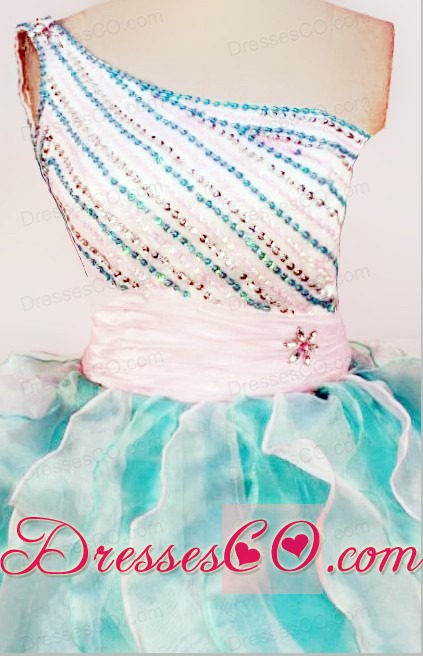 Gorgeous A-Line Beaded Decorate Shoulder Multi-color Organza Beading Little Girl Pageant Dresses
