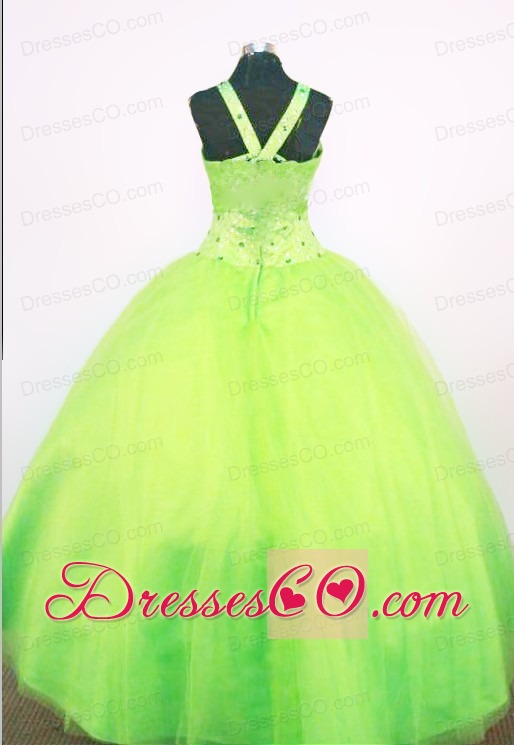 Sweet Ball Gown Halter Top Long Spring Green Beading Little Girl Pageant Dresses