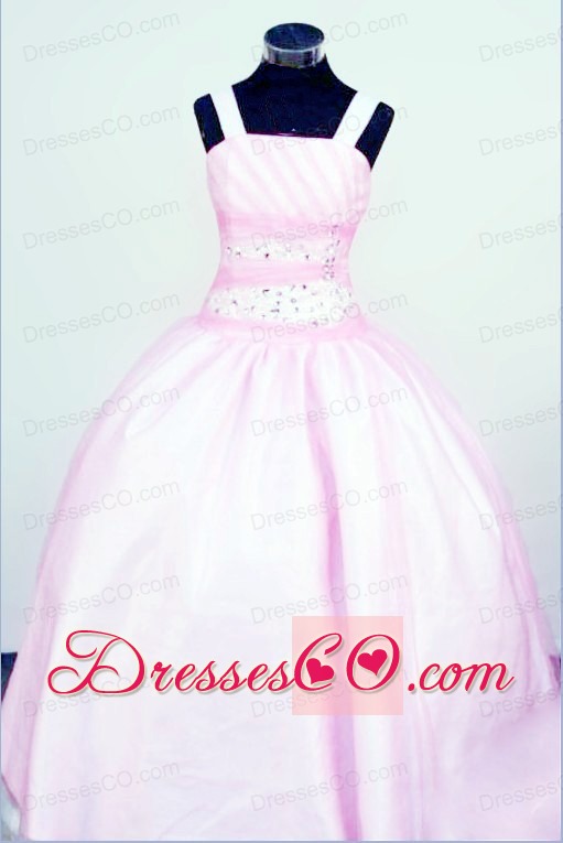 Sweet Straps Customize Baby Pink Taffeta Little Girl Pageant DressWith Beading
