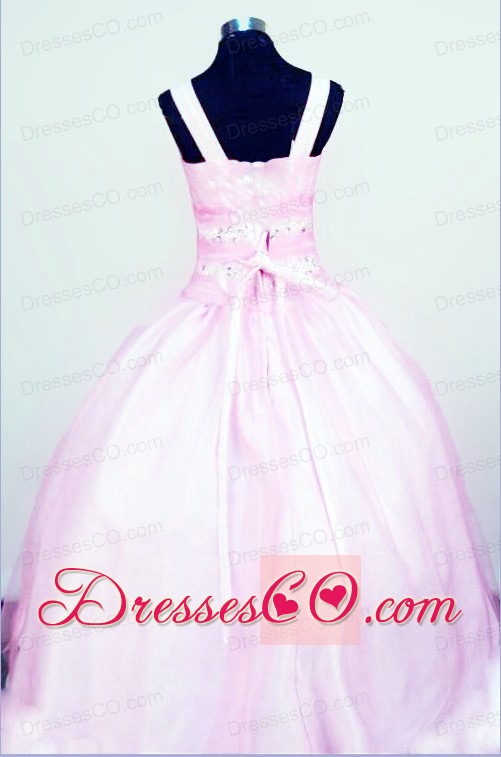Sweet Straps Customize Baby Pink Taffeta Little Girl Pageant DressWith Beading