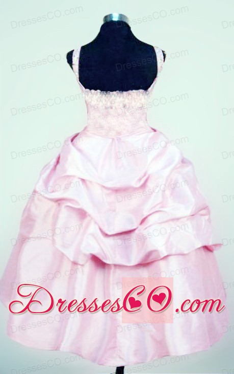 Bowknot Straps Baby Pink Taffeta Beading Little Girl Pageant DressFor Custom Made