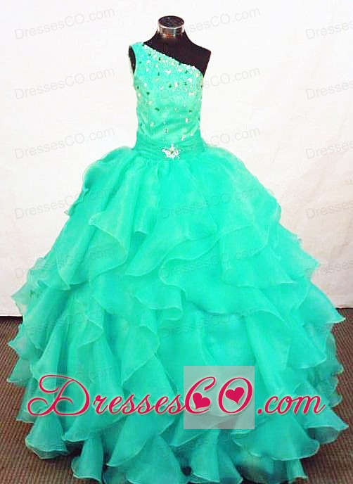 Turquoise Organza Beading Little Girl Pageant DressCustomize