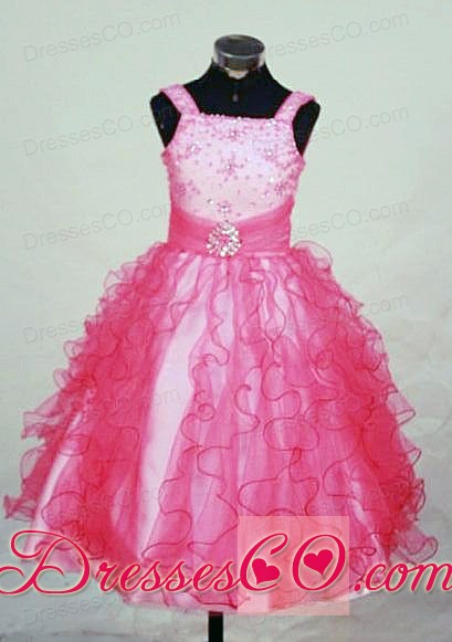 Ruffles Brand New Straps Red Organza Beading Little Girl Pageant Dresses