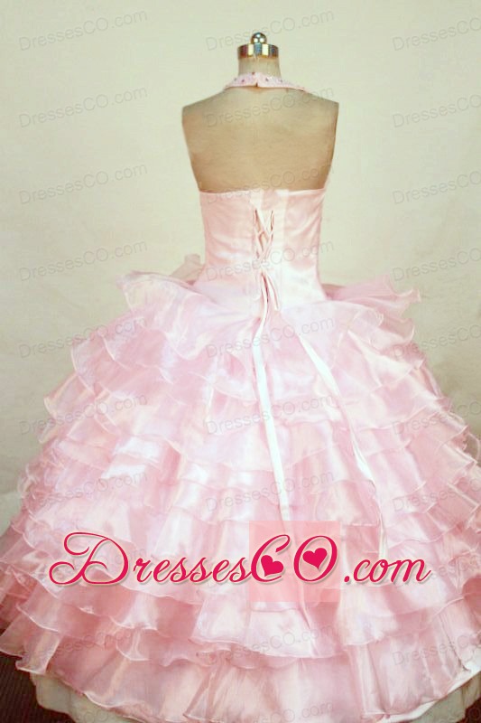 Classical Halter Top Baby pink Organza Beading Little Girl Pageant DressWith Ruffles