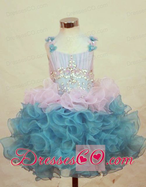 A-line Straps Mini-length Multi-color Organza Beading Little Girl Pageant Dresses