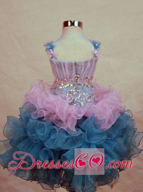 A-line Straps Mini-length Multi-color Organza Beading Little Girl Pageant Dresses