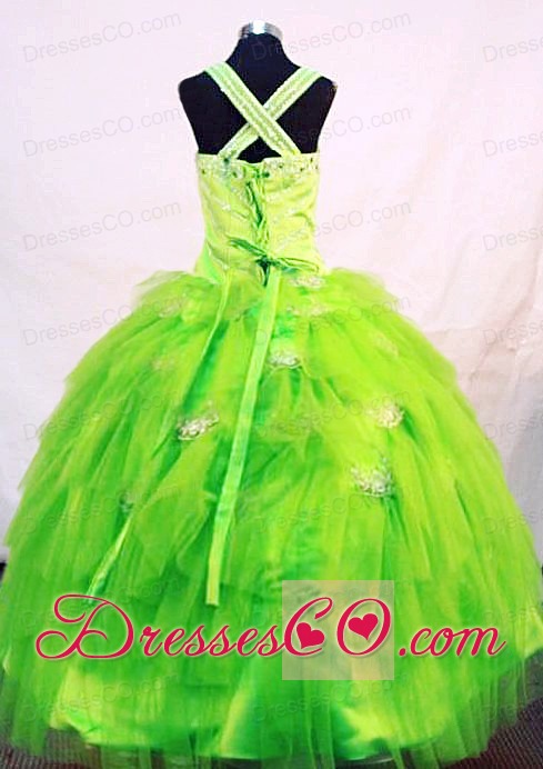 Tulle Elegant Straps Green Organza Beading Little Girl Pageant Dresses