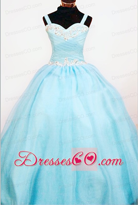 Popular Ball Gown Strap Custom Made Aqua Blue Appliques Little Girl Pageant Dresses