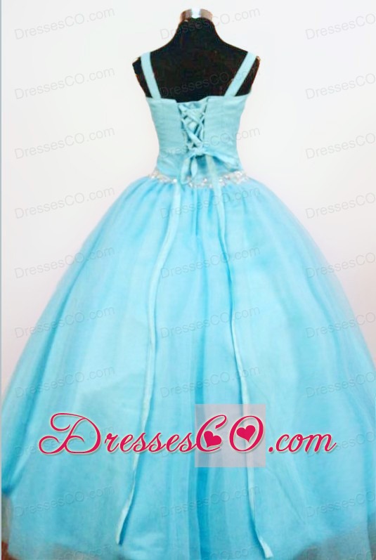 Popular Ball Gown Strap Custom Made Aqua Blue Appliques Little Girl Pageant Dresses