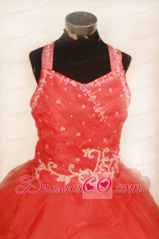 Beading And Appliques Straps Ball Gown Long Red Little Girl Pageant Dresses