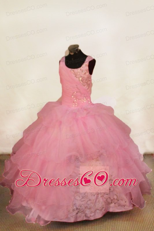 Popular Ball Gown Scoop Organza Light Pink Beading Little Girl Pageant Dresses