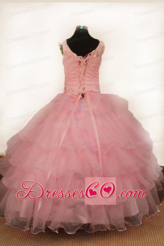 Popular Ball Gown Scoop Organza Light Pink Beading Little Girl Pageant Dresses