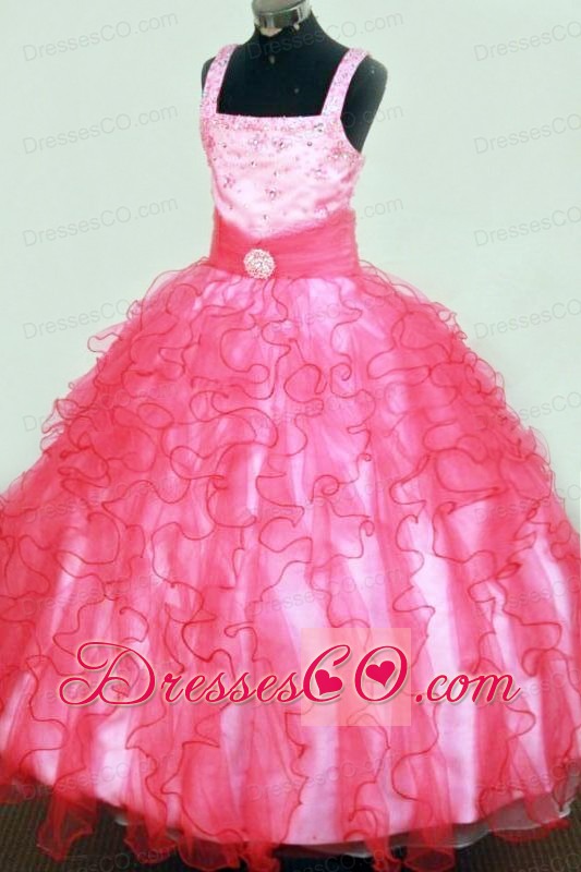 Ruffles And Beading Formal Ball Gown Square Long Organza Little Girl Pageant Dresses