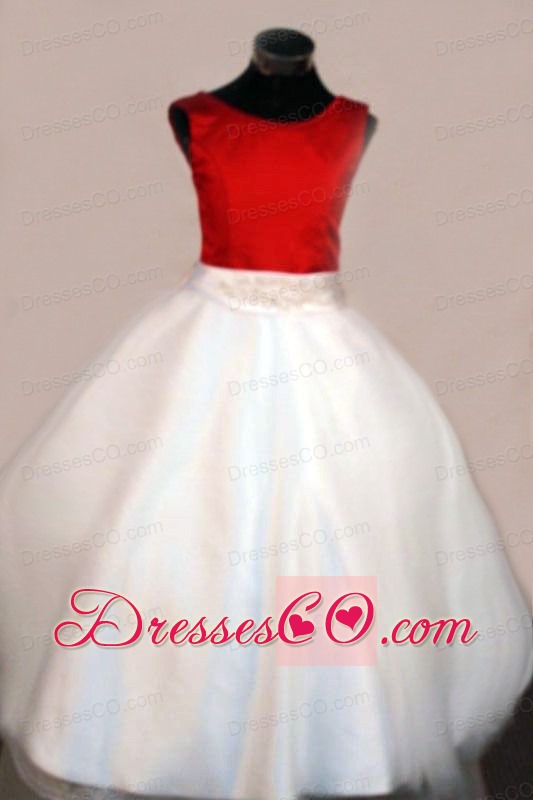 Discount Scoop Long Satin A-line White Taffeta Beading Little Girl Pageant Dresses