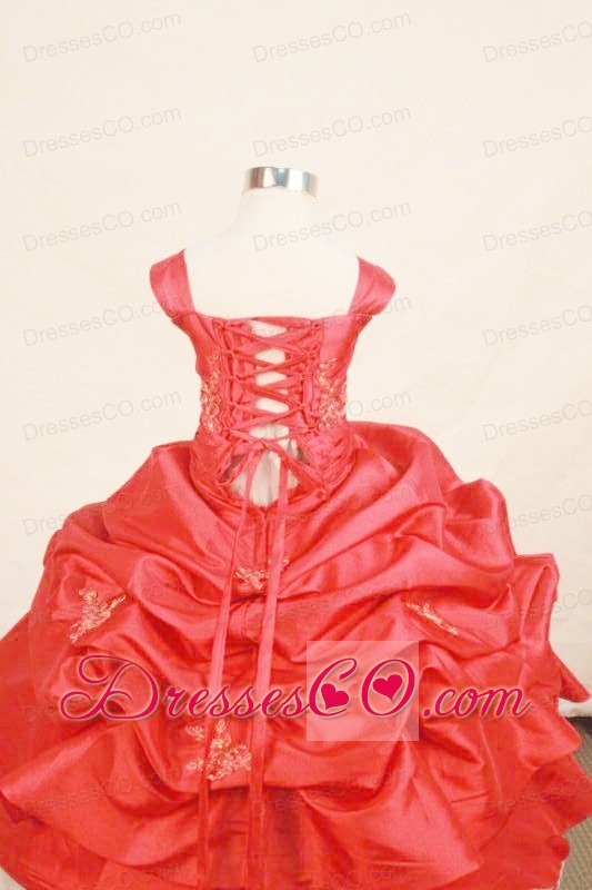 Appliques With Beading Lovely Ball Gown Taffeta Square Long Red Little Girl Pageant Dresses