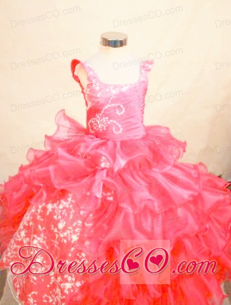 Perfect Organza Appliques Ball Gown Square Long Red Little Girl Pageant Dresses