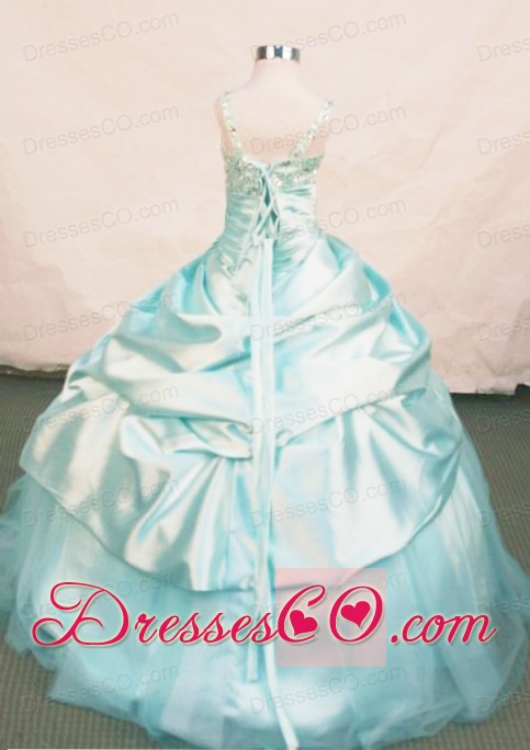 Ball Gown Straps Long Light Blue Beading Little Girl Pageant Dresses