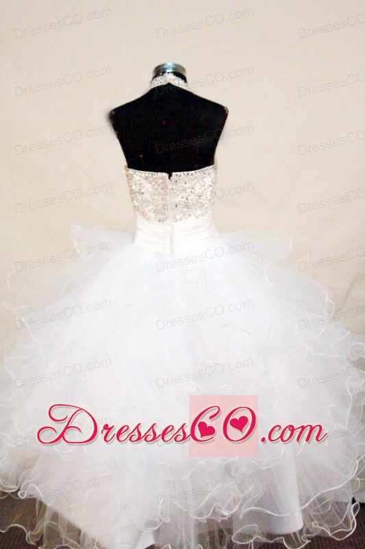 Beading Sweet Ball Gown Halter Long Organza White Little Girl Pageant Dresses