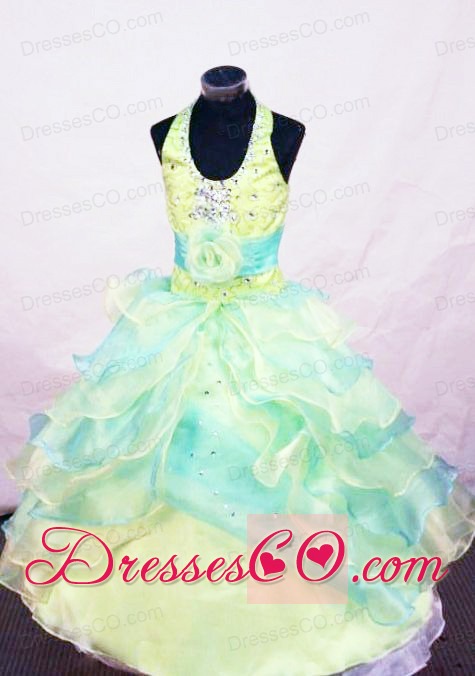 Beading Modest Ball Gown Halter Long Multi-colored Little Girl Pageant Dresses