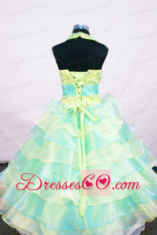 Beading Modest Ball Gown Halter Long Multi-colored Little Girl Pageant Dresses